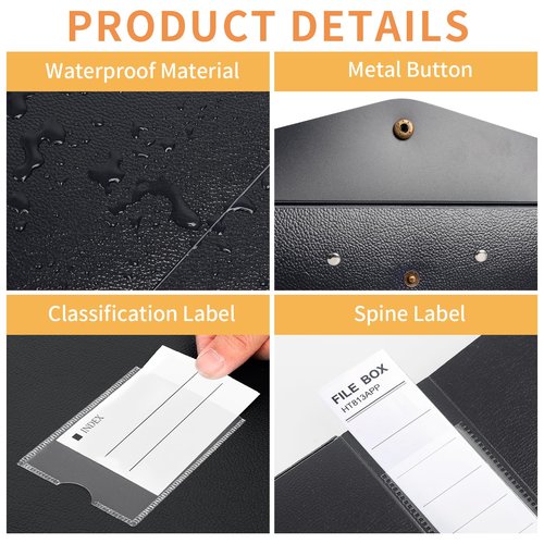 HUA JIE 2 Pack A4 Storage File Boxes Archives Case,65mm Spine,Box File Document Storage Box with Metal Clip for Office School -Black