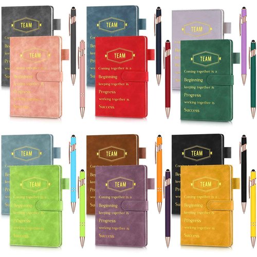 Glenmal 12 Sets Team Appreciation Christmas Gifts Bulk for Employee, A5 Leather Notebook with Pen, Holiday Party Favors Thank You Journals for Teacher Coworkers Staff(Multicolor)