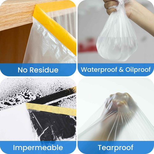TAPEBEAR Upgrade Pre-Taped Masking Film Extra Thick, High Temp Tape and Drape 102" x 90', Plastic Cover for Automotive, Painting, Plastic Sheeting Masking Tape Film for Auto, Floor, Furniture, 4Rolls