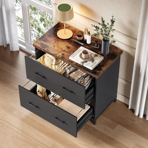 LITTLE TREE 2 Drawer File Cabinet for Home Office, 30.7-Inch Lateral Office Cabinet for A4 and Letter Size Files, Printer Stand, Storage Cabinet Organizer, Rustic Brown + Black