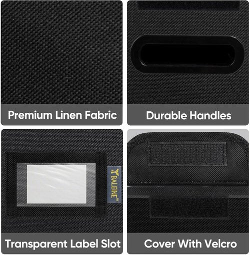 BALEINE File Organizer Box - Collapsible Document Storage with Lid & Plastic Slide | Black, Small
