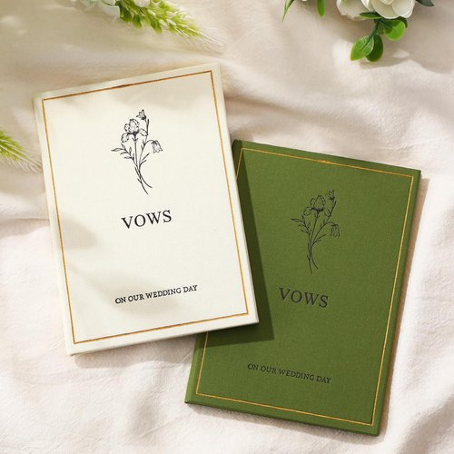 Engrowtic Set of 2 Wedding Vow Books His and Hers Vows on Our Wedding Day Notebooks with Gold Foil Fabric Cover 5.8"x 4.1" Bride and Groom Gift for Newly Engaged Couple, 60 Lined Pages(Green, Beige)