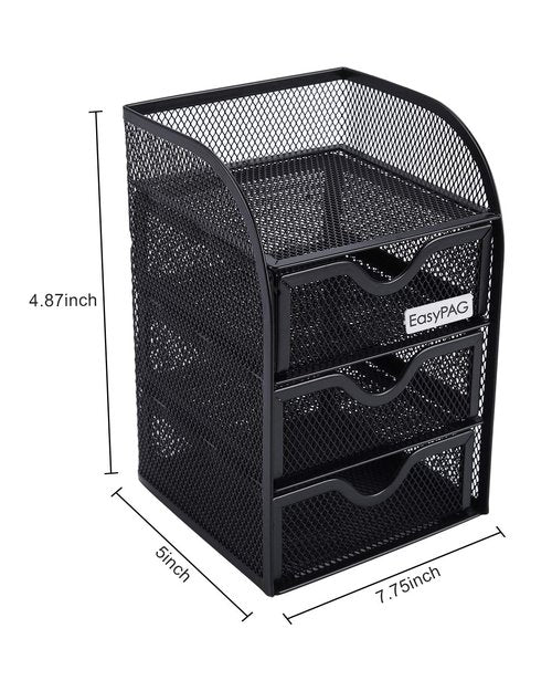 EasyPAG Mesh Desk Organizer with 3 Drawer Office Desktop Organizers and Accessories Stationery Caddy for Office, Home, Students, Black