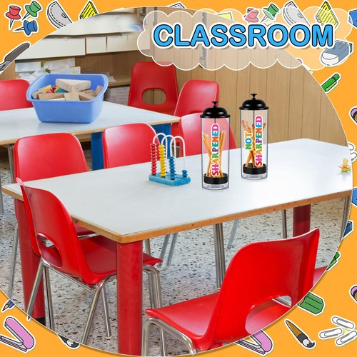 Yaomiao 2 Pieces Plastic Pencil Dispenser Holder with Lids or Plastic Pencil Case with Stickers for Teacher Storage Pen Office Supply Desk Home Teacher Gift(Black)