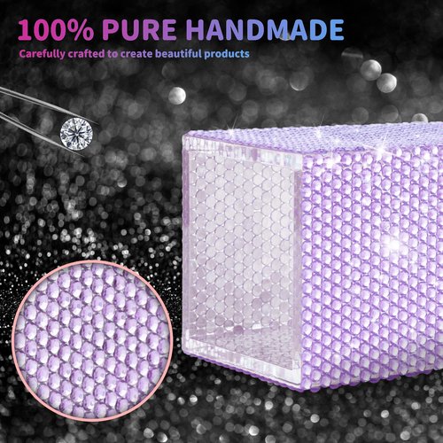 KEYPOWER Acrylic Pencil Pen Holder Cup Decorated with Bling Rhinestone Makeup Brush Holder Modern Desktop Stationery Accessories (Purple)