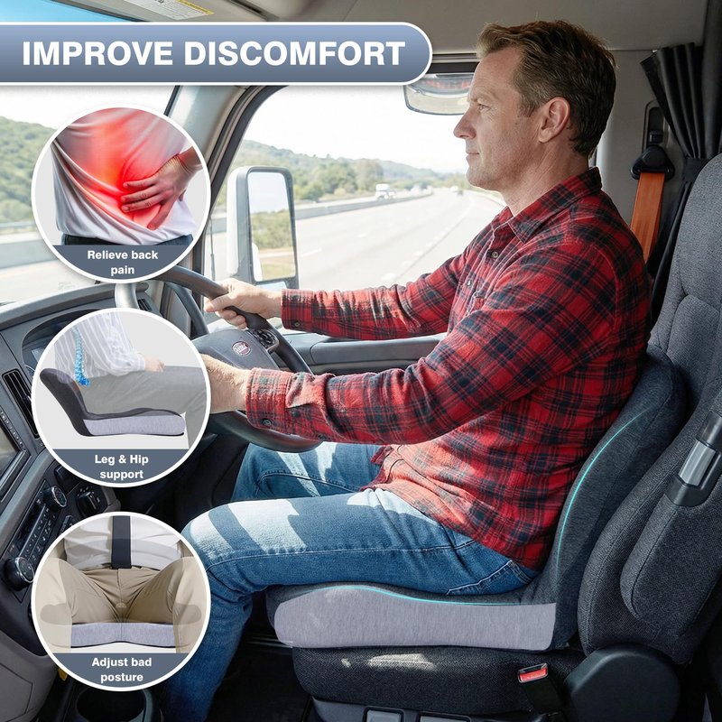 ZUAMEGU Memory Foam Car Seat Cushion – Ergonomic Driver Seat Cushion for Sciatica & Tailbone Pain, Breathable Non-Slip Car Seat Pad with Lumbar Support for Car, Truck, SUV, Office Chair