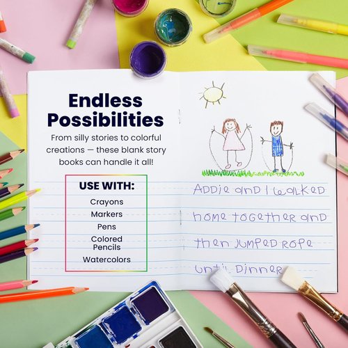 Hygloss Half Blank Books - Creative Writing & Illustration Journals | 100 Pack, 5.5" x 8.5" for Kids K-2