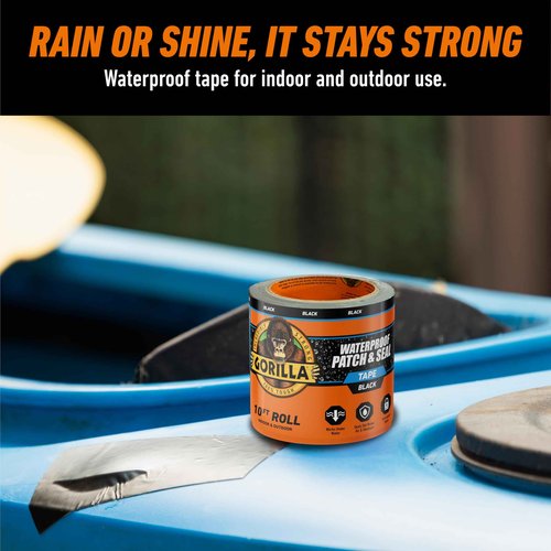 Gorilla Waterproof Patch & Seal Tape, Black Tape, 4" x 10' (Pack of 4) - Permanent Weather Resistant Seal for Leaks and Repairs