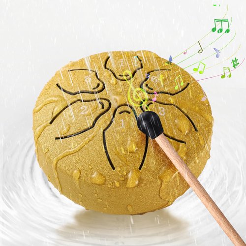 Facmogu 3 Inch 6 Notes Rain Drum for Outside Garden, Steel Tongue Drum Hand Drums with Bag Sticks Music Book, Mini Chakra Drum Musical Education Entertainment Gifts for Kids - Gold (Bowling Pattern)