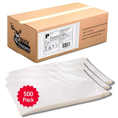 500 Pack 6"x9" Shipping Label Sleeves – Clear Self-Adhesive Packing Slip Pouches, Waterproof Packing List Envelopes – Ideal for Shipping Documents, Mailing Labels, Invoices & Packing Slips