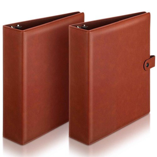 ReliThick 2 Pcs Leather 3 Ring Binder 2 Round Rings for 8.5 x11 Paper and Sheet Protectors Brown Binder Organizer Interior Pockets Snap Closure Letter Size