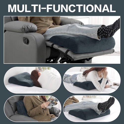 HOMBYS Extra Large Recliner Leg Pillow, Memory Foam Foot Rest Cushion Wave Shape Recliner Footrest Extender, Multi Purpose Back & Lumbar Support Pillow for Recliner, Bed, Sofa Couch,Grey