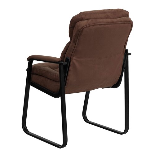 Flash Furniture Isla Brown Microfiber Executive Side Reception Chair with Lumbar Support and Sled Base
