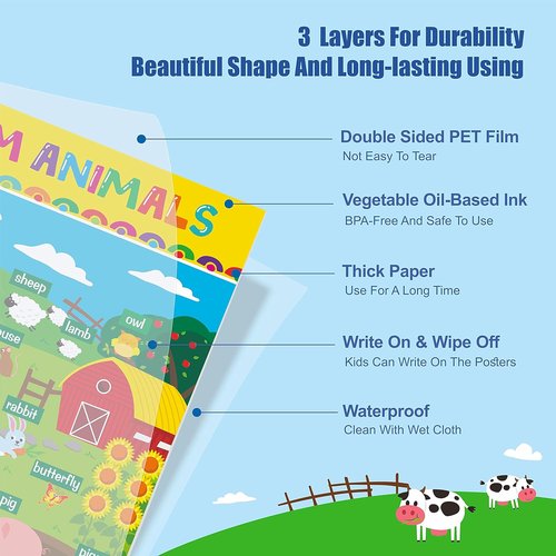 Gethelud Educational Posters - 17 Pack of Durable Learning Tools for Preschool & Kindergarten Kids