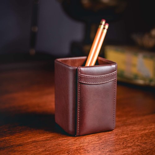 Dacasso Leather Pencil Cup - Luxury Cup Storage for Pens, Pencils, & Office Accessories - Elegant Pen Organizer & Executive Desk Decor - (Chocolate Brown)