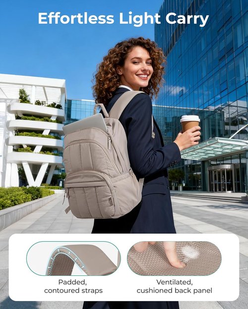 BAGSMART Women's Quilted Laptop Backpack - Water-Resistant Travel Bookbag in Puffer Rose Purple