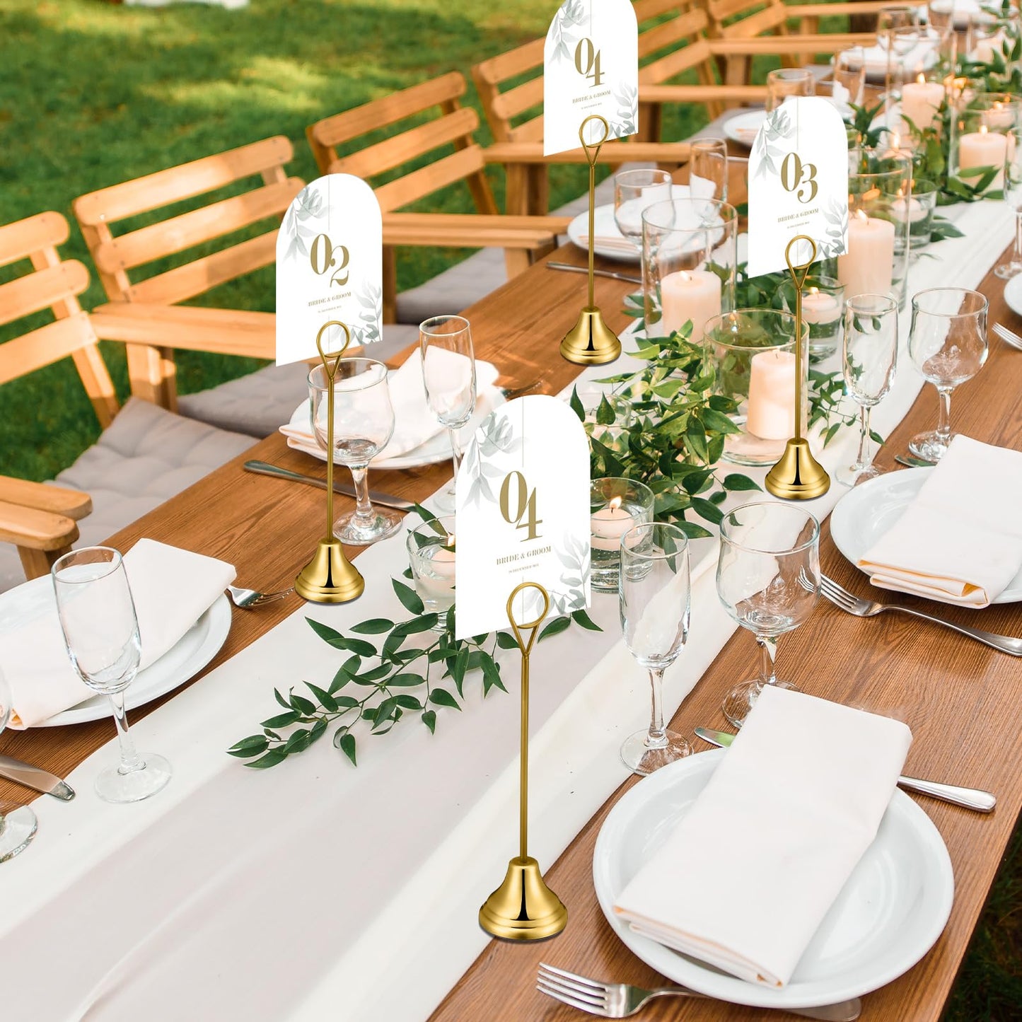 Marspark 16 Pcs Table Number Holders 8'' Metal Place Card Holders Weddings Table Sign Menu Memo Note Picture Photo Round Clip Weighted Base Stand for Anniversaries Birthdays Restaurants(Gold)