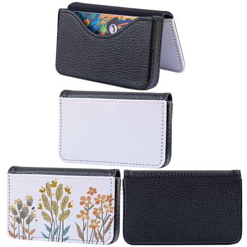 Framendino, 4 Pack Sublimation Blank Business Card Holder PU Leather Name Case Pocket for Office Supplies