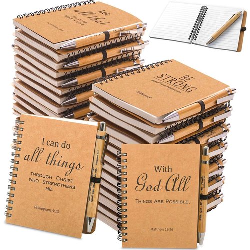 60 Pcs/30 Sets Christian Gifts Bulk Bible Verse Spiral Notebook and Pen Prayer Journal Religious Scripture Notepad Inspirational Gifts for Back to School, Bible Study Groups & Church Families