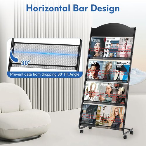 Magazine Rack Floor, Literature Display Rack Brochure Stand for Offices, Trade Show Exhibitions Office Retail Store (Black)