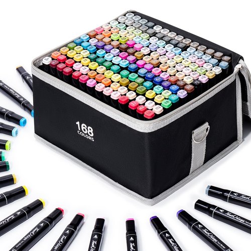 Hopesky 168 Colors Alcohol Markers - Dual Tip Permanent Art Markers Set for Coloring Drawing Painting, Fine and Chisel Tip Alcohol Based Pens with Carrying Case for Adult Artists