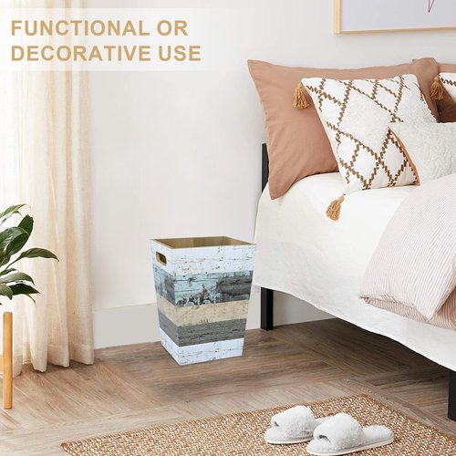 CMINAUS 2 Pack 1.5/2.5 Gallons Wood Trash Can Set Rustic Style Wastebasket with Handles Farmhouse Rectangular Garbage Can Waste Basket Small Trash Bin for Bedroom, Bathroom, Kitchen, Office