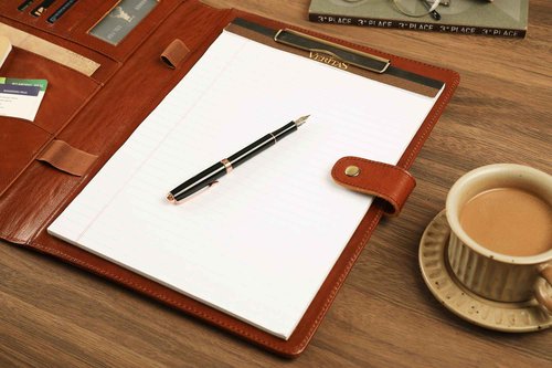 Personalized Leather Padfolio for Men - Business Portfolio with Clipboard, Legal Pad Folio Folder, A4 Letter Size Ideal Business and Corporate Gifts, Oil Brown