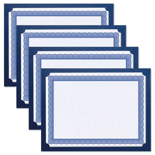Plain Blue Certificate Holders - Pack of 25, Linen Cover 80 lb. Stock, Single-Sided, Die-Cut Corners, for Office, Business Awards, Graduation, School Diploma Holder, 9-1/2" x 12"