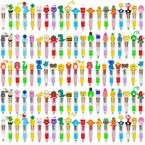 100Pcs Mini Multicolor Pens in One 4-in-1 Cute Pens Bulk for Kids, Ballpoint Pen for Birthdays and Children's Parties, Fun Gifts Assorted Ink Kawaii Pen