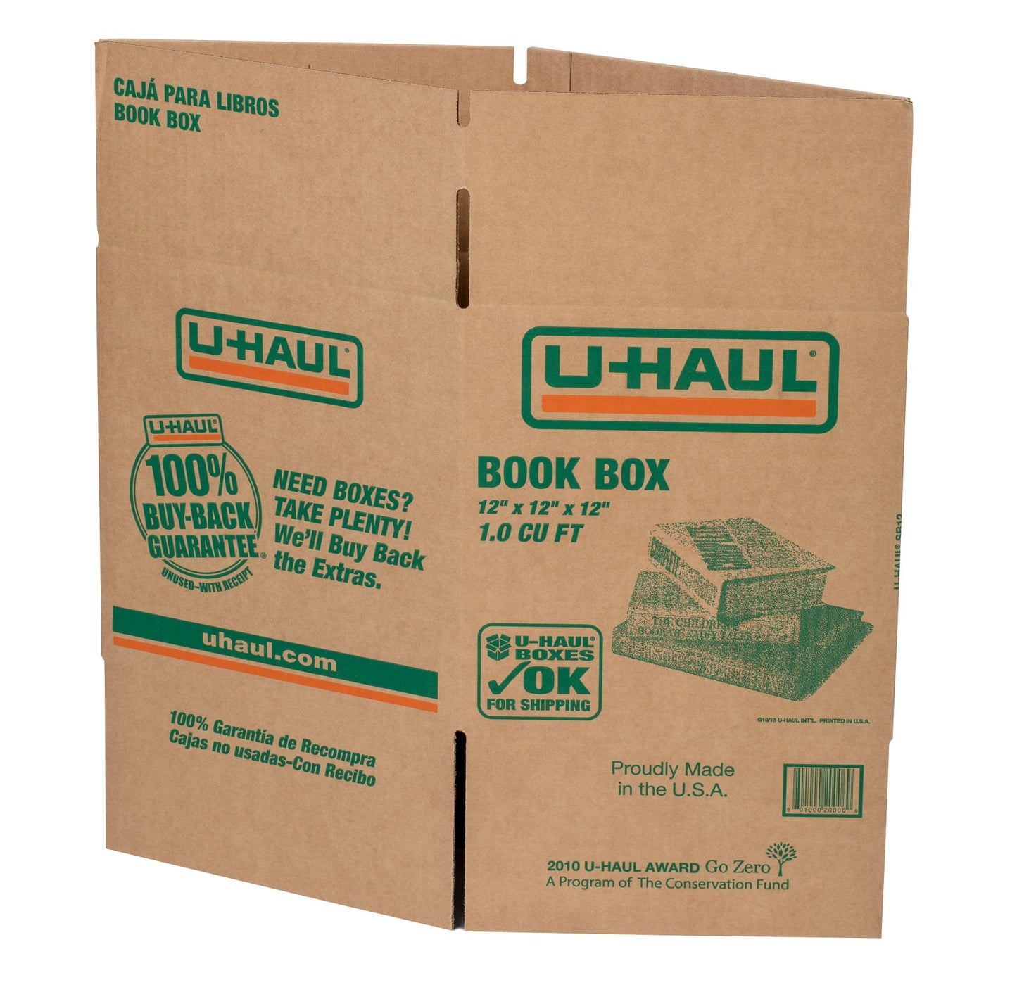 U-Haul 11-Piece Book Moving & Shipping Box Kit with Handles – Includes 10 Book Boxes (12” x 12” x 12” L x W x H) and 1 Roll of Packing Tape