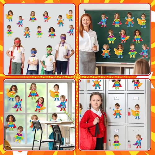 48Pcs Super Themed Hero Cutouts Super Themed Bulletin Board Decorations Hero Theme Paper Cut Outs DIY Photo Picture Crafts for Kids Kindergarten Party Decor Back to School Classroom Birthday Supplies