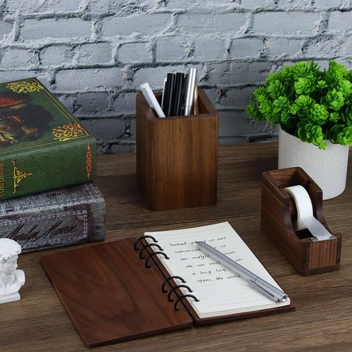 MultiBey North American Walnut Wood Pencil Holders, Black Walnut Pen Holder Wooden Pencil Box, Wood Desk Accessory Organizer for Desk Office Home