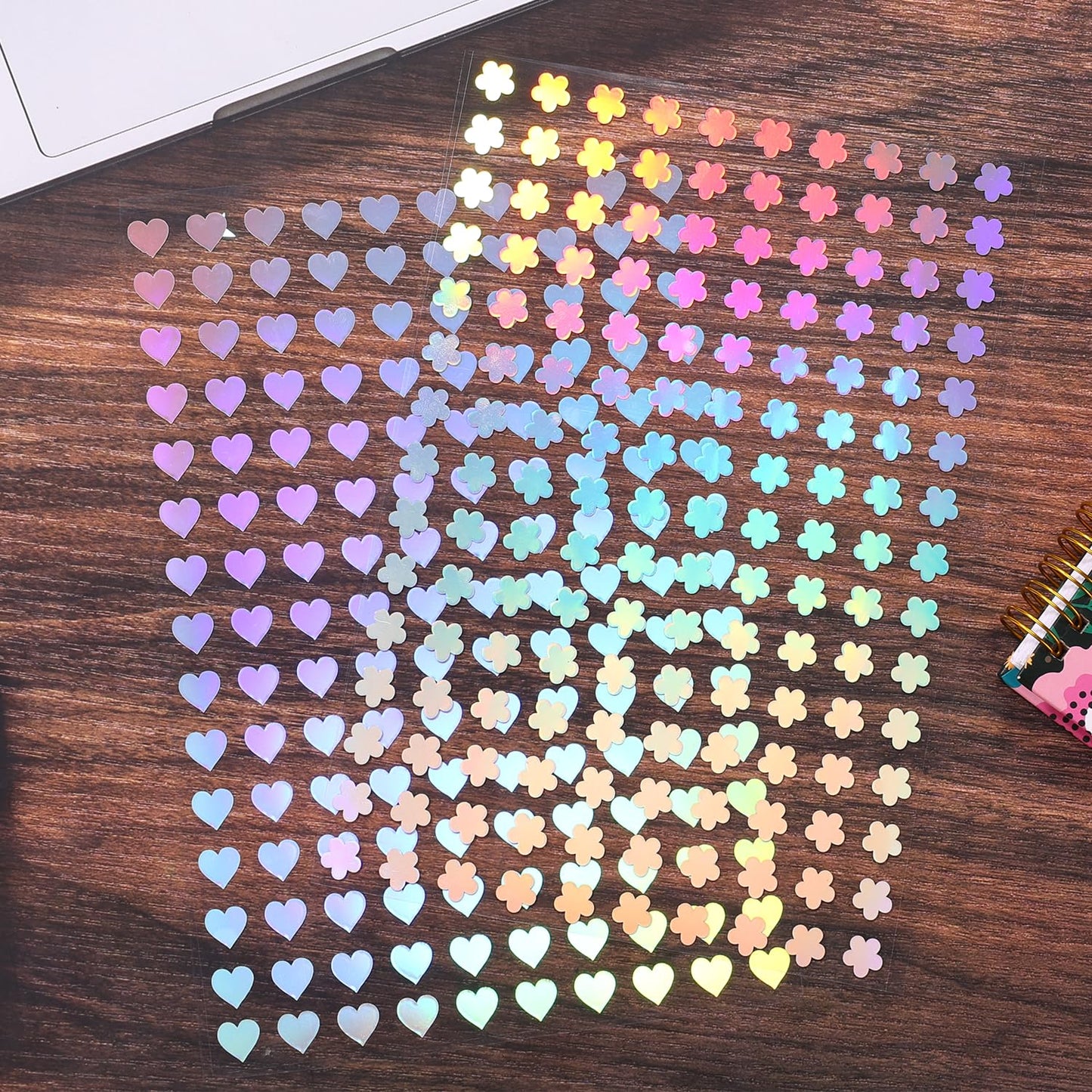 1824pcs Holographic Self-Adhesive Sticker for Crafts, Round Star Square Love Flower Shaped Mini Foil Stickers for Reward at School Classroom (Holographic Color)