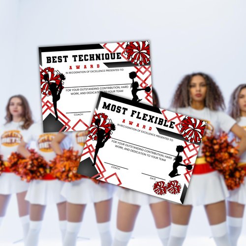 Pom Achievement Awards 30pk 8.5x11” Unique Team Cheer Dance Team End of Year Certificates Recognition Best Jumps Spirit Participation