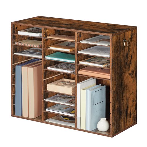 HOOBRO Literature Organizer, 27 Compartments Wooden Mail Organizer, Countertop Literature Sorter with Adjustable Shelves for Home, Office, School, Student Mailbox for Classroom, Rustic Brown FG27WF01