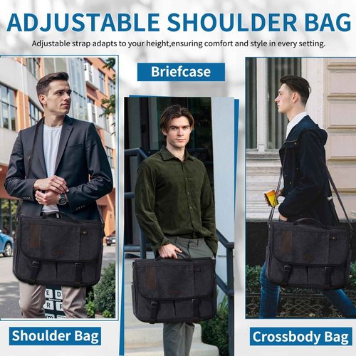 VX VONXURY 17 Inch Laptop Bag Mens Messenger Bag,Large Water Resistant Canvas Multipocket Satchel Shoulder Bag for Men, Business, Work, Travel, College