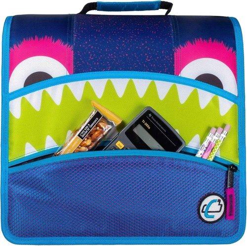 Case-it The Mighty Zip Tab Zipper Binder - 3 Inch O-Rings - 5 Color Tab Expanding File Folder - Multiple Pockets - 600 Sheet Capacity - Comes with Shoulder Strap - Monster Design D-146-ME (Pack of 2)