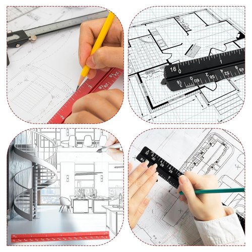 Prasacco 6-Inch Architectural Scale Ruler - Durable Aluminum Mini Ruler for Architects & Artists