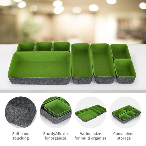 POTTIIS 8pcs Drawer Organizers, Separators, Storage Box,Felt Storage Bins Inserts Tool Containers Toy Basket Shelf Cubes Foldable Drawer Dividers Desk Organisers - Green&Grey