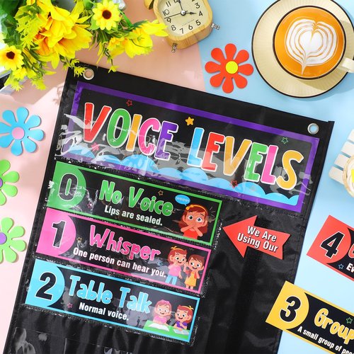Humyoun Black Voice Level Chart for Classroom Voice Pocket Chart Classroom Decorations Noise Level Educational Sign School Decorations for Back to School Elementary Preschool Teachers Supplies