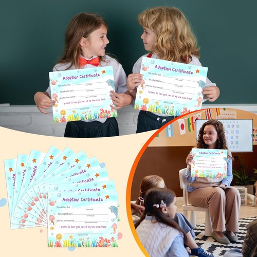 Pet Adoption Certificate, Adopt A Pet Party Favors for Boys Girls Pet Lover, Ocean Animal Birthday Party Decorations Supplies, 10 Pack Pet Certificate of Adoption, 20
