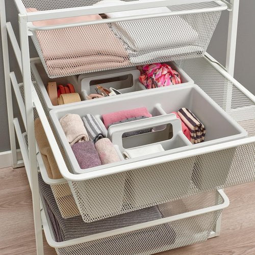 Mesh Drawer Storage System with 6 Tiers, White Metal Frame, 19.625W x 20.125D x 41H inches