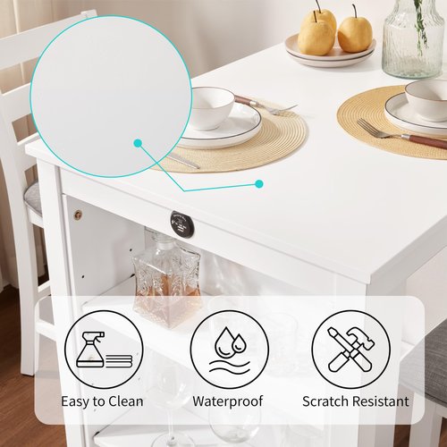 FLEXISPOT Bar Height Dining Table Set with Charging Station & 3-Tier Adjustable Storage, Space-Saving 3 Piece Counter Height Kitchen Table and Chairs Set, Grey Finish (1 Table 36" + 2 Chairs), White