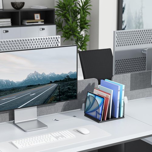 gianotter Desktop File Organizer, Desk Organizer with 5 Compartments, Paper Organizer for Desk, Workspace Organizers for Office Supplies (Black)