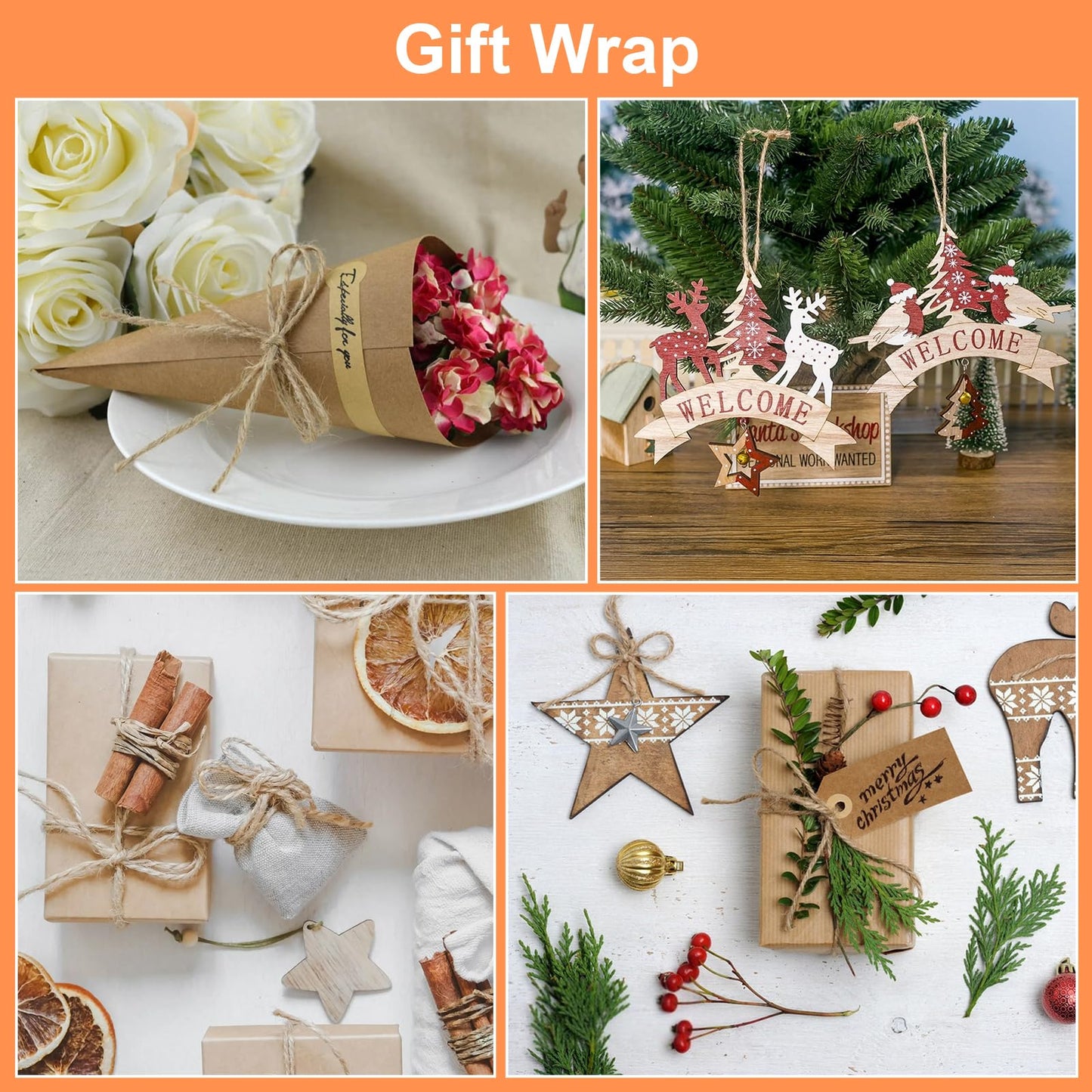 Twine String for Gardening Climbing Plant, 3mm 820FT Jute Rope for Gift Wrapping & Handmade Arts Crafts, Burlap String for Christmas, Hemp Cord for Wedding & Party Decoration