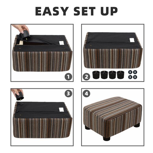 CAROLMADE Small Foot Stool Ottoman Footstool with Legs Under Desk Footrest for Living Room Bedroom and Office,Linen-Stripe Brown