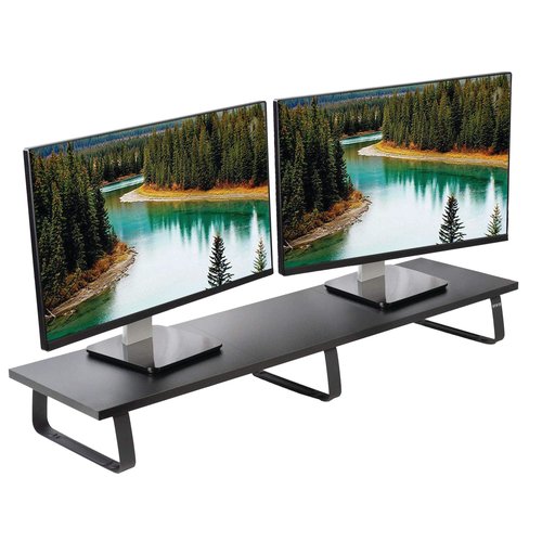 VIVO 39 inch Extra Long Monitor Stand, Wood & Steel Desktop Riser, Dual Screen, TV, Keyboard, Laptop, Ergonomic Desk and Tabletop Organizer, Black, STAND-V000DL