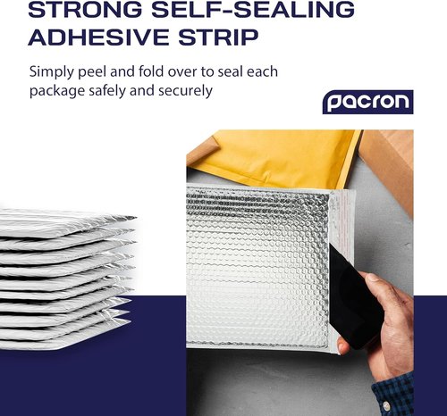 Insulated Silver Thermal Bubble Mailers by [Brand Name] - 50-Pack Waterproof Self-Sealing Padded Envelopes 12 x 17 for Cold Shipping