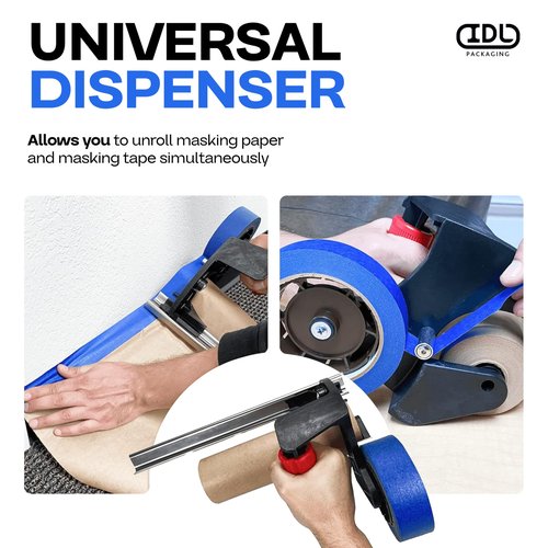 IDL Packaging Masking Kit - 9" x 60 Yards Brown Masking Paper (1 Roll) & 1.41" x 60 Yards Blue Tape (1 Roll) & Manual Paper/Tape Dispenser (Built-in Blade)