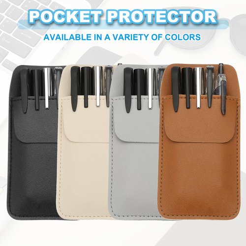 PATIKIL 6 Pack Leather Pocket Protector, MultiPurpose Pen Pocket Protector Pen Holder Organizer Pouch Pencil Sleeve for Heavy Duty Shirts Lab Coats Pointers Notes Card Office, Beige
